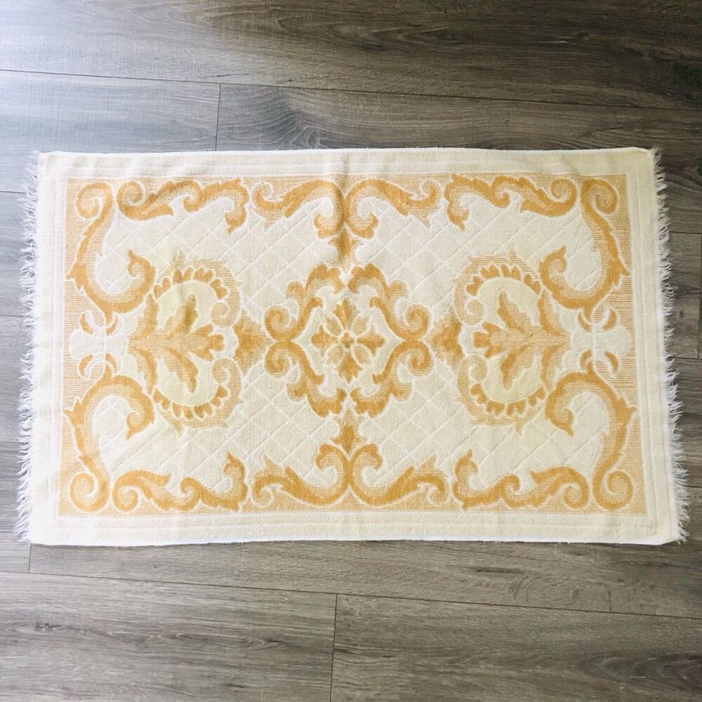 vintage‎ 50s 60s fringe sculpted bath towel carmel color tan cream jcpenny 38x23
